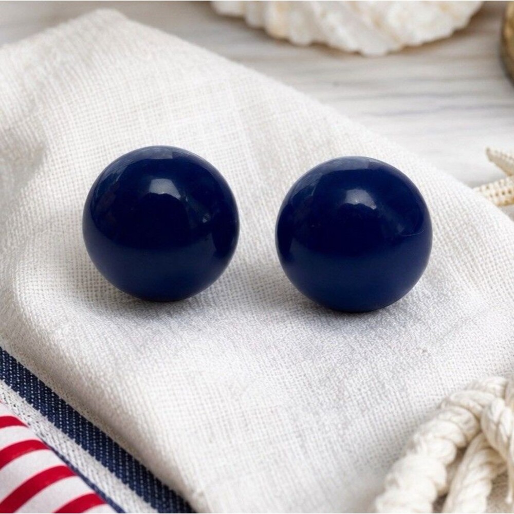 Vintage Cobalt Blue Button Stud Earrings Oversized Resin Dome 80s Retro